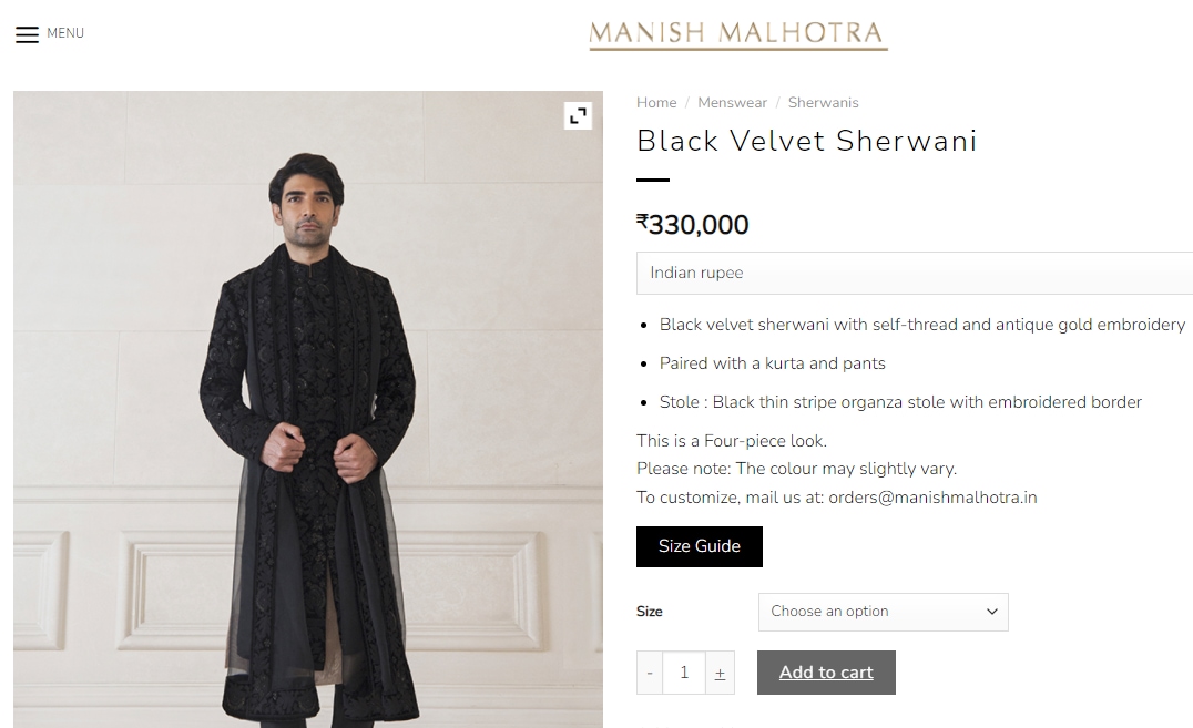 Allu Arjun's black velvet sherwani from Manish Malhotra &nbsp;(manishmalhotra.in)