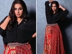 Every Indian girl has her eyes locked on Vidya Balan's ethnic collection. From sarees to contemporary Indian wears, Vidya Balan is the queen of ethnic fashion. Recently, she took to her Instagram handle to share photos of herself in a black collared blouse and red printed skirt.(Instagram/@vidyabalan)