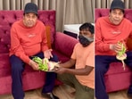 Dharmendra shows his farm-grown turnips.