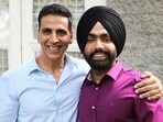 Akshay Kumar with Ammy Virk from the shoot of Filhall. 