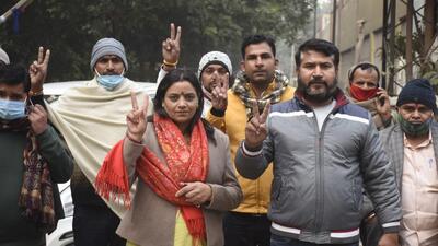 Ranjita Dhama filed nomination as an independent candidate from Loni for the elections, in Ghaziabad on Thursday. (Sakib Ali /HT) Ranjita Dhama filed nomination as an independent candidate from Loni for the elections, in Ghaziabad on Thursday. (Sakib Ali /HT)