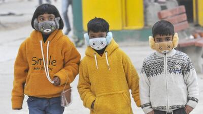 Keeping Covid safety norms in mind, children sporting unique face masks at the Sector-17 Plaza in Chandigarh on Thursday. (Keshav Singh/HT)