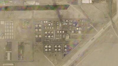 In this satellite image provided by Planet Labs PBC, smoke rises over an Abu Dhabi National Oil Co. fuel depot in the Mussafah neighborhood of Abu Dhabi, United Arab Emirates, on Monday, Jan 17, 2022. (AP)