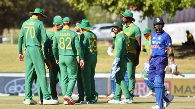 South Africa's Tabraiz Shamsi celebrates the dismissal of India's Virat Kohli during the first ODI match between India and South Africa, at Boland Park in Paarl on Wednesday. (ANI) South Africa's Tabraiz Shamsi celebrates the dismissal of India's Virat Kohli during the first ODI match between India and South Africa, at Boland Park in Paarl on Wednesday. (ANI)