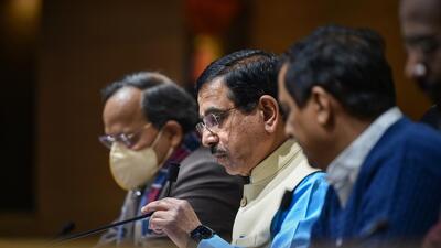 Union minister Pralhad Joshi during a press conference to announce list of BJP candidates for the upcoming Uttarakhand elections, at BJP headquarters in New Delhi on Thursday. (PTI) Union minister Pralhad Joshi during a press conference to announce list of BJP candidates for the upcoming Uttarakhand elections, at BJP headquarters in New Delhi on Thursday. (PTI)