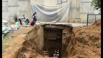 On August 23 last year, a portion of the retaining wall of the flyover had caved in due to leakage in the sewerage line. (HT archive) On August 23 last year, a portion of the retaining wall of the flyover had caved in due to leakage in the sewerage line. (HT archive)