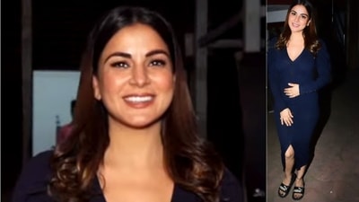 Shraddha Arya was spotted in a blue dress and slippers on Wednesday. Shraddha Arya was spotted in a blue dress and slippers on Wednesday.