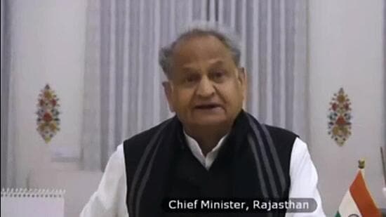Rajasthan Chief Minister Ashok Gehlot addressing the 'Azadi Ke Amrit Mahotsav se Swarnim Bharat Ki Ore' program by Brahma Kumaris, via video conferencing on Thursday. (ANI Photo) Rajasthan Chief Minister Ashok Gehlot addressing the 'Azadi Ke Amrit Mahotsav se Swarnim Bharat Ki Ore' program by Brahma Kumaris, via video conferencing on Thursday. (ANI Photo)