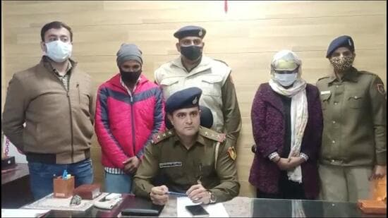 The accused and her accomplice in police custody in Chandigarh on Thursday. (HT Photo)