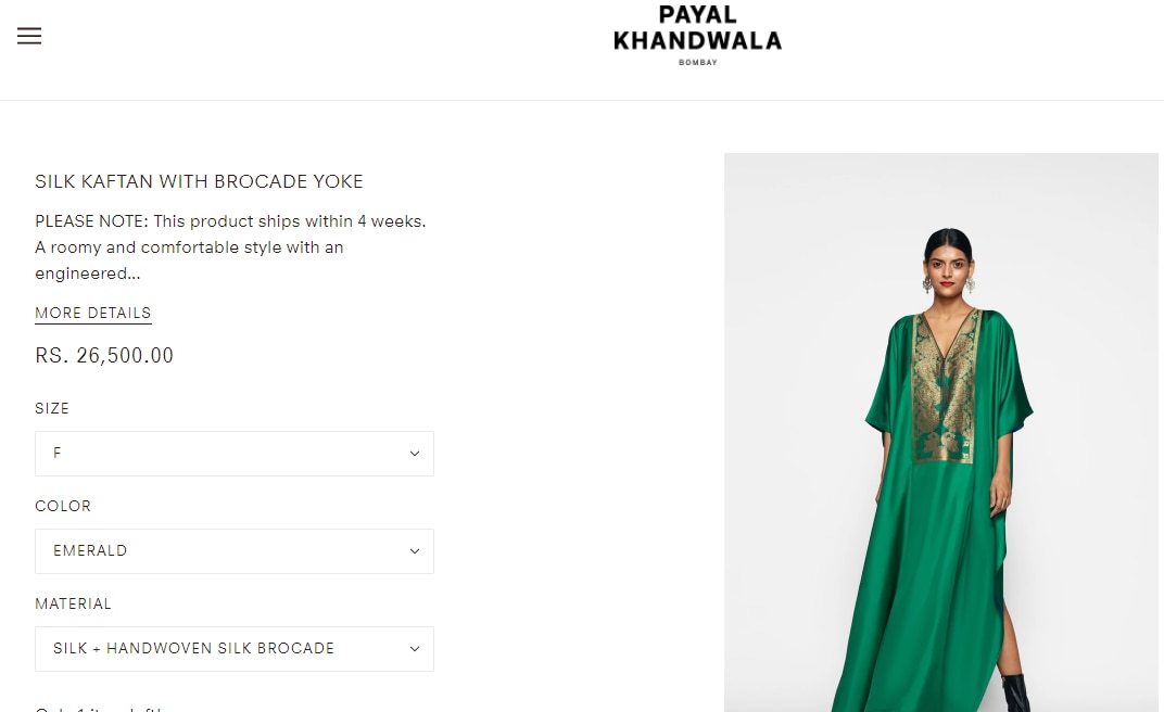 Tabu's emerald green silk kaftan from Payal Khandwala&nbsp;(payalkhandwala.shop)