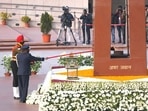 Air Marshal B R Krishna, Chief of Integrated Defence Staff, merges Amar Jawan Jyoti flame with flame at National War Memorial in New Delhi.(HT Photo) Air Marshal B R Krishna, Chief of Integrated Defence Staff, merges Amar Jawan Jyoti flame with flame at National War Memorial in New Delhi.(HT Photo)