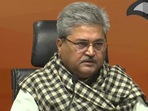 Punjab BJP in-charge Dushyant Gautam during Friday's press conference. (ANI Photo)
