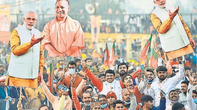BJP supporters at a rally of UP chief minister Yogi Adityanath in Allahabad on December 26. The party on Friday released its second list of candidates for the upcoming assembly elections. (AFP) BJP supporters at a rally of UP chief minister Yogi Adityanath in Allahabad on December 26. The party on Friday released its second list of candidates for the upcoming assembly elections. (AFP)
