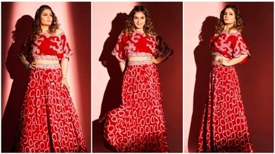 Raveena Tandon's wardrobe comprises of a lot of traditional outfits with a contemporary touch. In her recent Instagram stills, the actor can be seen setting some major ethnic goals in a red embellished blouse and long skirt set. (Instagram/@raveenatandon) Raveena Tandon's wardrobe comprises of a lot of traditional outfits with a contemporary touch. In her recent Instagram stills, the actor can be seen setting some major ethnic goals in a red embellished blouse and long skirt set. (Instagram/@raveenatandon)