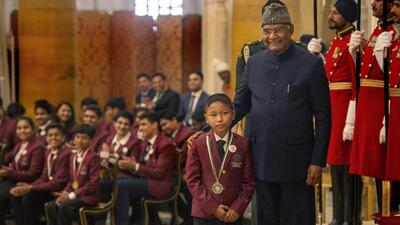 President Ram Nath Kovind presents Pradhan Mantri Rashtriya Bal Puraskar, 2020 (National Bravery Award) to Lalkansung at Rashtrapati Bhawan, in New Delhi on January 22, 2020. (PTI)