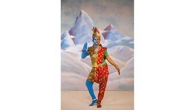 Shobhana’s look drew on mythology, specifically Ardhanaishvara, a male-female form of Shiva, with his consort, Parvati. (Photo courtesy Jaisingh Nageswaran) Shobhana’s look drew on mythology, specifically Ardhanaishvara, a male-female form of Shiva, with his consort, Parvati. (Photo courtesy Jaisingh Nageswaran)