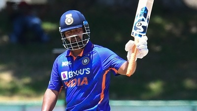 Rishabh Pant after scoring his 4th ODI fifty. Rishabh Pant after scoring his 4th ODI fifty. 