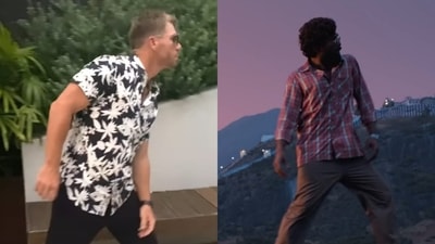 David Warner recreates Allu Arjun's steps from Srivalli. David Warner recreates Allu Arjun's steps from Srivalli.
