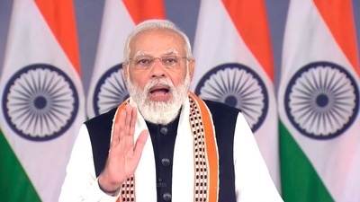 Prime Minister Narendra Modi greets the people of Manipur on their Statehood Day, via video coferencing, Friday. (PTI) Prime Minister Narendra Modi greets the people of Manipur on their Statehood Day, via video coferencing, Friday. (PTI)