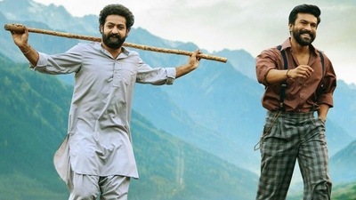 Jr NTR and Ram Charan in RRR. Jr NTR and Ram Charan in RRR.