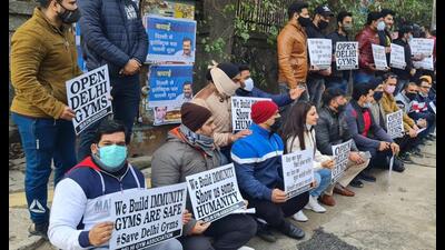 Delhi gym owners and trainers protested outside the residence of Delhi Chief Minister Arvind Kejriwal on Thursday Delhi gym owners and trainers protested outside the residence of Delhi Chief Minister Arvind Kejriwal on Thursday
