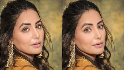Hina shared several pictures that gave a glimpse of her make-up, hairdo and accessory picks for the photos, and they are the perfect look to get inspired for attending an upcoming wedding or low-key puja at home. (Instagram/@realhinakhan) Hina shared several pictures that gave a glimpse of her make-up, hairdo and accessory picks for the photos, and they are the perfect look to get inspired for attending an upcoming wedding or low-key puja at home. (Instagram/@realhinakhan)