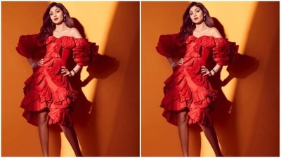 In another Instagram post, Shilpa Shetty, was seen acing the is the red look in a ruffled dress. (Instagram/@theshilpashetty) In another Instagram post, Shilpa Shetty, was seen acing the is the red look in a ruffled dress. (Instagram/@theshilpashetty)