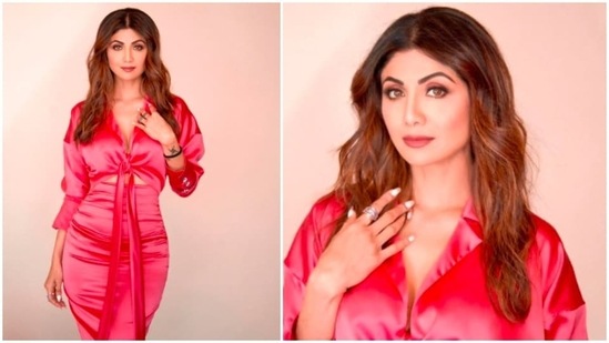 Earlier, Shilpa Shetty stunned fans in a ram pink maxi dress by fashion brand Daksa. (Instagram/@theshilpashetty)