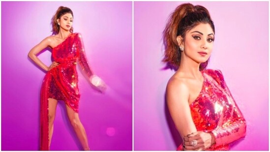 Shilpa Shetty is known for making stylish appearances in events and shows. The fashionista, who is currently judging the show India's Got Talent, slipped into a structured one-shoulder asymmetric dress with floor-sweeping drape by Nadine Merabi teamed with strappy stilettoes for a recent episode of the show.(Instagram/@theshilpashetty)