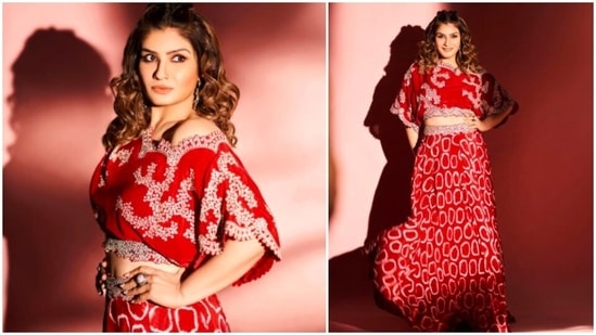 Raveena Tandon completed her look by accessorising with earrings, rings and bangles from the jewellery line Silverstreak.(Instagram/@raveenatandon)