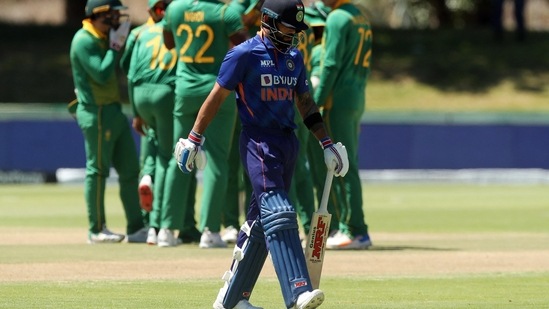 Virat Kohli walks after losing his wicket&nbsp;(REUTERS)