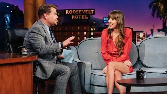 Dakota Johnson on conversation with James Corden on his talk show.