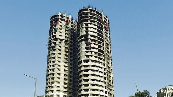 The towers were declared illegal and ordered to be demolished by the Supreme Court on August 28 last year.(HT File Photo)