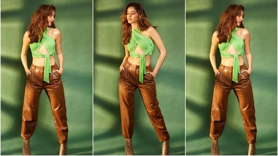 Ananya Panday stuns in a bralette and leather pants.&nbsp;