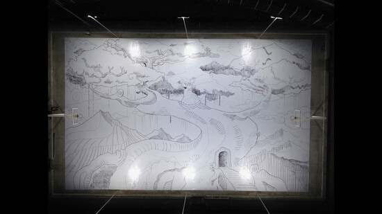 Soni’s drawing, Tree of Life, spread out across a basketball court. It set a new Guinness world record last month.