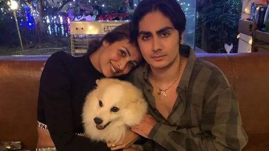 Malaika Arora with son Arhaan Khan and dog Casper.&nbsp;