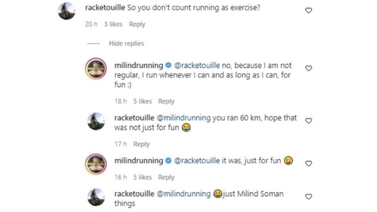 Milind Soman's interaction with a follower. Milind Soman's interaction with a follower. 