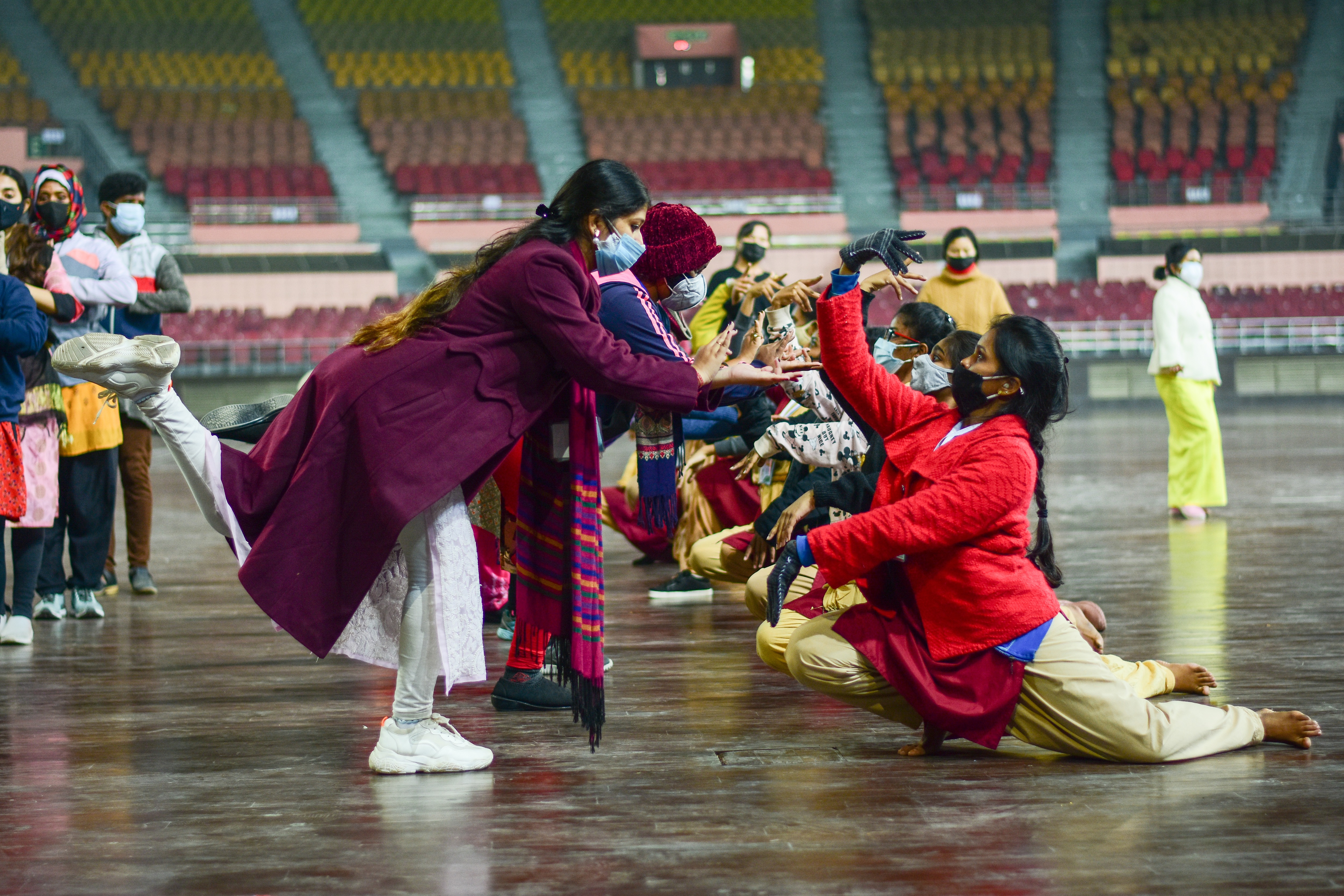 These dance students are readying themselves to perform a 12-minute choreographed recital at the Republic Day parade this year. (Photo: Manish Rajput/HT) These dance students are readying themselves to perform a 12-minute choreographed recital at the Republic Day parade this year. (Photo: Manish Rajput/HT)