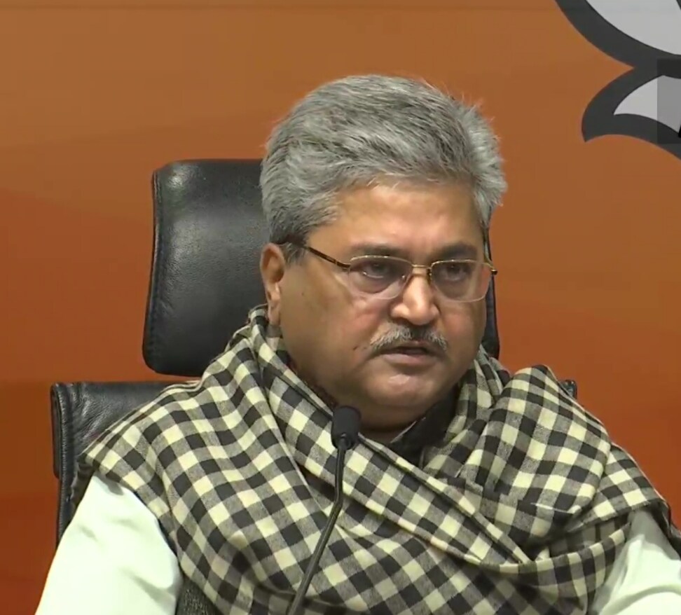 Punjab BJP in-charge Dushyant Gautam during Friday's press conference. (ANI Photo)