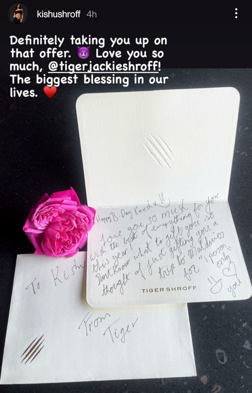 The birthday note from Tiger Shroff to sister Krishna. The birthday note from Tiger Shroff to sister Krishna.