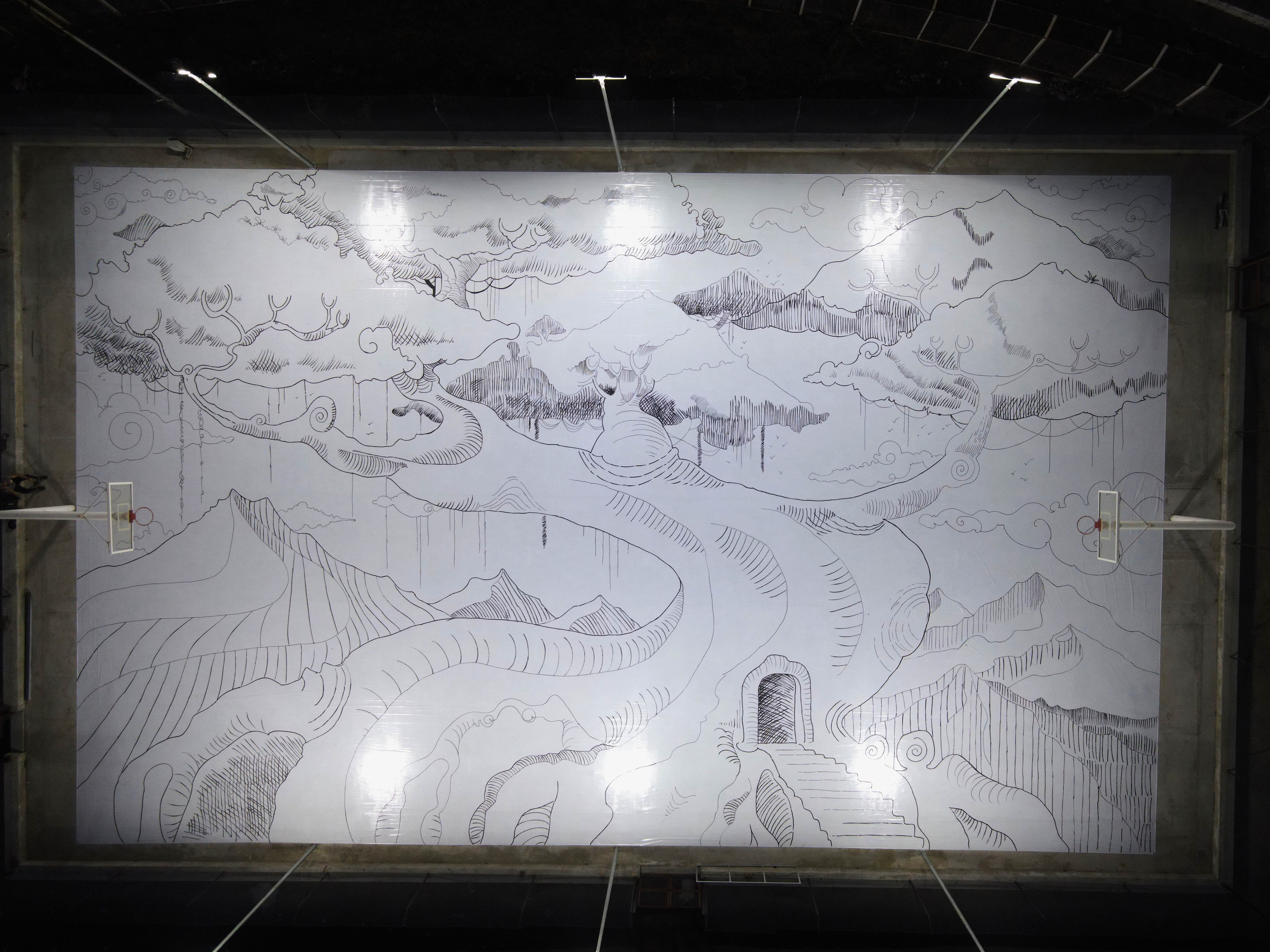 Soni’s drawing, Tree of Life, spread out across a basketball court. It set a new Guinness world record last month. Soni’s drawing, Tree of Life, spread out across a basketball court. It set a new Guinness world record last month.