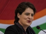 UP election 2022: Congress general secretary Priyanka Gandhi Vadra at the release of her party’s youth manifesto in New Delhi on Friday. (AP PHOTO) UP election 2022: Congress general secretary Priyanka Gandhi Vadra at the release of her party’s youth manifesto in New Delhi on Friday. (AP PHOTO)