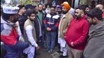 AAP Atam Nagar candidate Kulwant Sidhu accused MLA Bains's son Ajaypreet Singh and his supporters of thrashing AAP ward in-charge over installation of hoardings on a building on ATI road in Ludhiana on Saturday. (Gurpreet Singh/HT) AAP Atam Nagar candidate Kulwant Sidhu accused MLA Bains's son Ajaypreet Singh and his supporters of thrashing AAP ward in-charge over installation of hoardings on a building on ATI road in Ludhiana on Saturday. (Gurpreet Singh/HT)