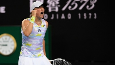 Iga Swiatek of Poland celebrates after defeating Daria Kasatkina of Russia in their third round match at the Australian Open tennis championships in Melbourne, Australia, Saturday, Jan. 22, 2022. (AP) Iga Swiatek of Poland celebrates after defeating Daria Kasatkina of Russia in their third round match at the Australian Open tennis championships in Melbourne, Australia, Saturday, Jan. 22, 2022. (AP)