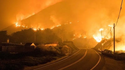Authorities shut a stretch of Highway 1 with no estimated time for reopening. In picture - The Colorado Fire burns along Highway 1 near Big Sur, California. (AP) Authorities shut a stretch of Highway 1 with no estimated time for reopening. In picture - The Colorado Fire burns along Highway 1 near Big Sur, California. (AP)