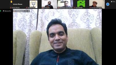 The Bharatiya Janata Party (BJP) candidate and sitting MLA Pankaj Singh, who was infected with Covid and isolating at home, is reaching out to the electorate mostly through Zoom calls. (HT Photo) The Bharatiya Janata Party (BJP) candidate and sitting MLA Pankaj Singh, who was infected with Covid and isolating at home, is reaching out to the electorate mostly through Zoom calls. (HT Photo)
