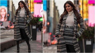 Harnaaz, who is the third Indian woman to win the Miss Universe crown, chose statement-making minimal jewellery to style the winter-ready look. She wore gold round-shaped earrings. In the end, the star rounded it off with smoky eye shadow, mascara-laden lashes, glossy pink lip shade, blushed cheeks, and dewy make-up. What do you think of Harnaaz's look? (Instagram/@missuniverse) Harnaaz, who is the third Indian woman to win the Miss Universe crown, chose statement-making minimal jewellery to style the winter-ready look. She wore gold round-shaped earrings. In the end, the star rounded it off with smoky eye shadow, mascara-laden lashes, glossy pink lip shade, blushed cheeks, and dewy make-up. What do you think of Harnaaz's look? (Instagram/@missuniverse)