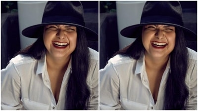 Anshula teamed her dress with a black belt with golden buckles and added a statement black hat to her look. (Instagram/@anshulakapoor)