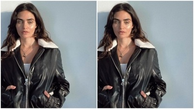 Gabriella played muse to the fashion designer house The Misnomer and picked a sassy black leather jacket. (Instagram/@gabriellademetriades)