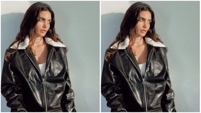 In messy open tresses, contoured cheeks and a shade of nude lipstick, Gabriella set the fashion bar higher for us in this jacket. (Instagram/@gabriellademetriades)